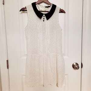 Forever 21 Peter Pan Collared Polkadot Sleeveless Rayon Black and White Dress Sm